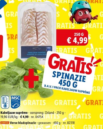 Lidl Kabeljauw supreme + Verse bladspinazie aanbieding