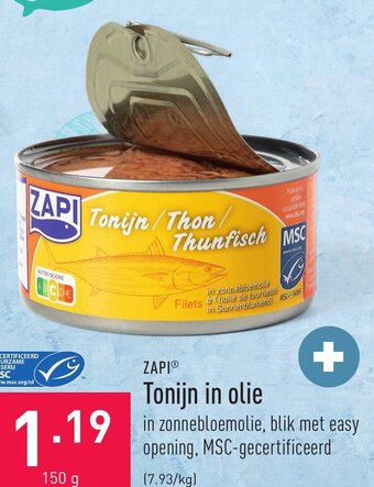 ALDI Zapi Tonijn in Olie 150g aanbieding