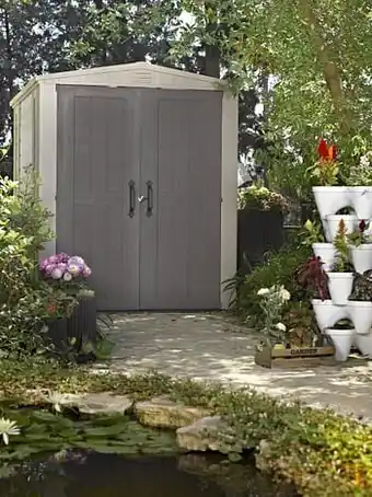 Makro Keter Tuinhuis Factor 66 178 x 195 x 208 cm met gratis opbergrek t.w.v. € 24,99 aanbieding