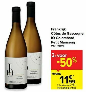 Carrefour Frankrijk côtes de gascogne io colombard petit manseng wit aanbieding