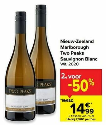 Carrefour Nieuw-zeeland marlborough two peaks sauvignon blanc wit aanbieding