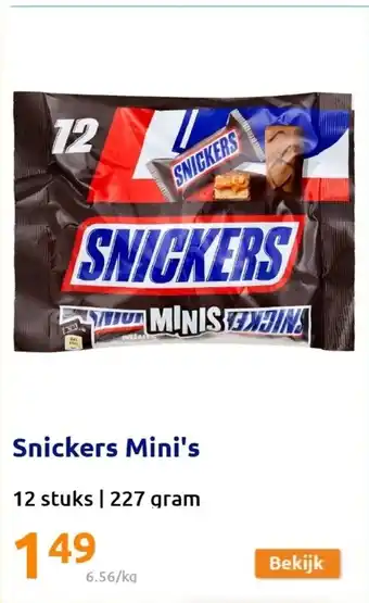 Action Snickers mini's 227 gram aanbieding