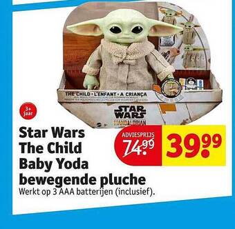 Kruidvat Star wars the child baby yoda bewegende pluche aanbieding