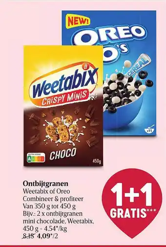 Delhaize Ontbijtgranen weetabix of oreo aanbieding