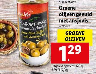 Lidl Groene olijven gevuld met ansjovis aanbieding