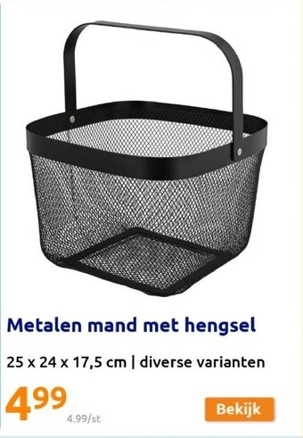 Action Metalen mand met hengsel 25x24x17.5CM aanbieding