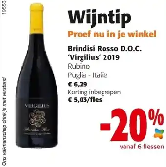 Colruyt Brindisi Rosso D.O.C. Virgilius 2019 aanbieding
