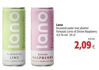 Colruyt Lano bruisend water met alcohol fantastic lime of divine raspberry aanbieding