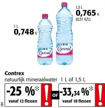 Colruyt Contrex natuurlijk mineraalwater 1 L of 1,5L aanbieding