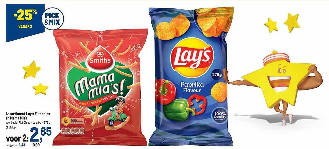 Assortiment lay's flat chips en mama mia's promotie bij Makro