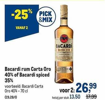 Bacardi rum carta oro 40% of bacardi spiced 35%