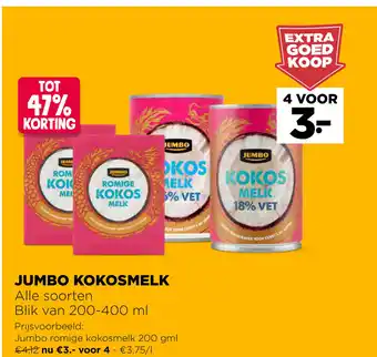 Jumbo Kokosmelk Alle Soorten Blik van 200-400ml 4 Voor