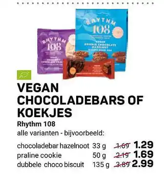 Ekoplaza Vegan chocoladebars of koekjes rhythm 108 aanbieding
