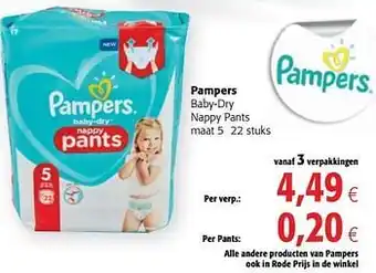 Colruyt Pampers baby-dry nappy pants maat 5 22 stuks aanbieding