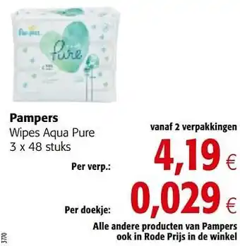 Colruyt Pampers wipes aqua pure 3x48 stuks aanbieding
