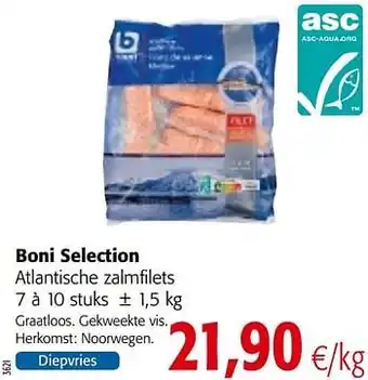 Colruyt Boni selection atlantische zalmfilets 7 a 10 stuks 1,5 kg aanbieding