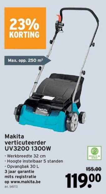 GAMMA Makita verticuteerder uv3200 1300w aanbieding
