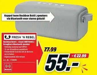 Rockbox bold l - cloud (1rb7000cl) draagbare bluetooth speaker