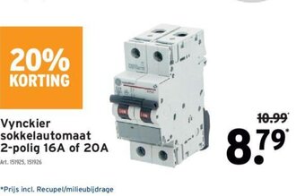 GAMMA Vynckier sokkelautomaat 2-polig 16a of 20a aanbieding