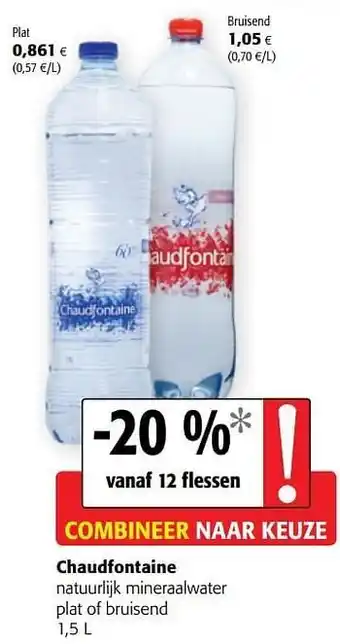 Colruyt Chaudfontaine natuurlijk mineraalwater plat of bruisend aanbieding