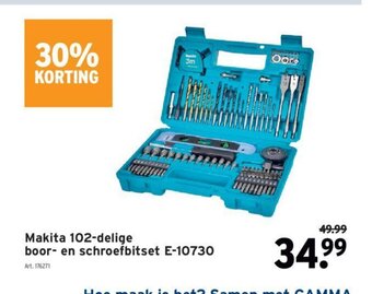 GAMMA Makita 102-delige boor- en Schroefbitset E-10730 aanbieding