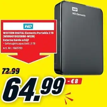 Western digital elements portable 2 tb (wdbu6y0020bbk-wesn) externe harde schijf