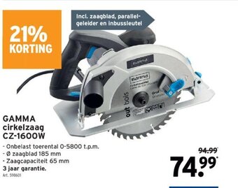 GAMMA Gamma Cirkelzaag CZ-1600W aanbieding