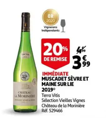 Auchan TerraVitis Muscadet Sevre Et Maine Sur Lie 2019 aanbieding