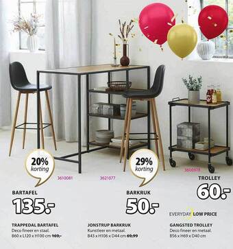 Jysk Bartafel, barkruk, trolley aanbieding