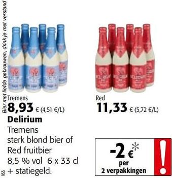 Colruyt Delirium tremens sterk blond bier of red fruitbier aanbieding