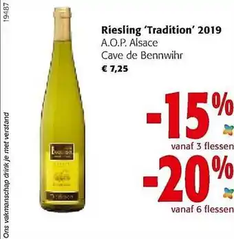 Colruyt Riesling tradition aop alsace cave de bennwihr aanbieding