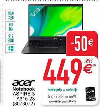 Cora Acer notebook aspire 3 aanbieding