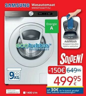 Samsung wasautomaat ww90t554att-s2