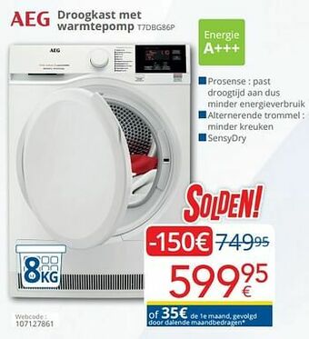 Aeg droogkast met warmtepomp t7dbg86p