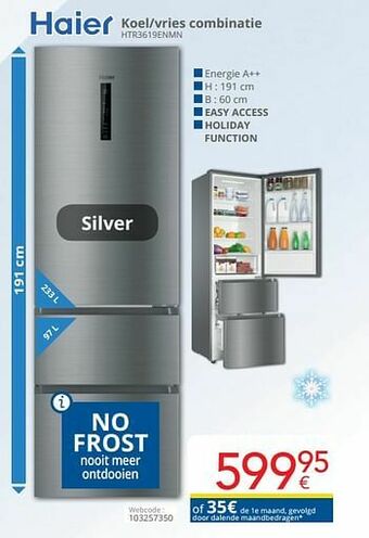 Haier koel-vries combinatie htr3619enmn