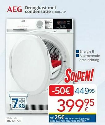 Eldi Aeg droogkast met condensatie t6dbg72p aanbieding