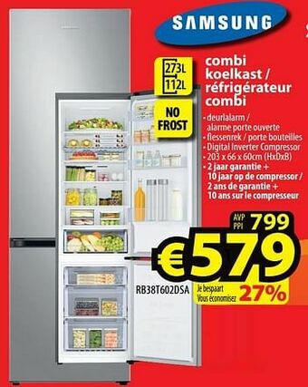 ElectroStock Samsung combi koelkast - réfrigérateur combi rb38t602dsa aanbieding
