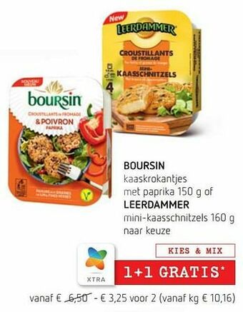 Spar Colruyt Boursin kaaskrokantjes met paprika of leerdammer mini-kaasschnitzels aanbieding