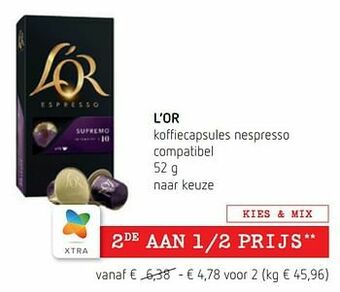 Spar Colruyt L`or koffiecapsules nespresso compatibel aanbieding