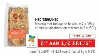 Mediterraneo focaccia met tomaat en basilicum of met kruidenboter en mozzarella