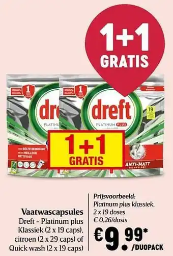 Delhaize Vaatwascapsules dreft platinum plus klassiek aanbieding