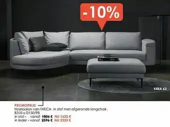 Hoeksalon van theca in stof met afgeronde longchair