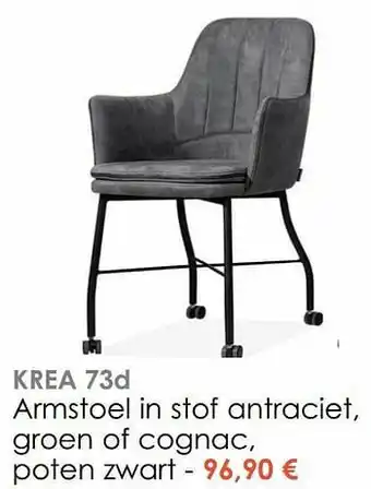 Armstoel in stof antraciet, groen of cognac, poten zwart