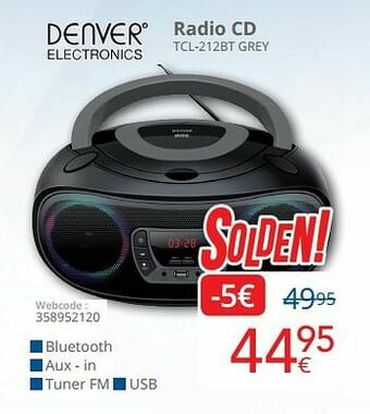 Eldi Denver electronics radio cd tcl-212bt grey aanbieding