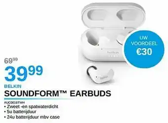 AUVA Belkin soundform earbuds auc001btwh aanbieding