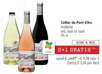 Spar Colruyt Cellier du pont d`arc ardèche wit, rosé of rood aanbieding