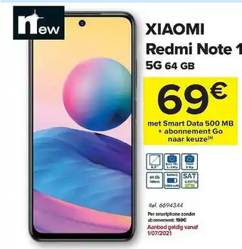 Carrefour Siaomi Redmi Note 1 5g 64 Gb aanbieding