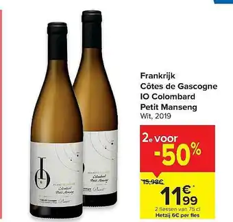 Carrefour Frankrijk Côtes De Gascogne Io Colombard Petit Manseng aanbieding