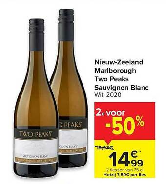 Carrefour Nieuw-zeeland Marlborough Two Peaks Sauvignon Blanc aanbieding