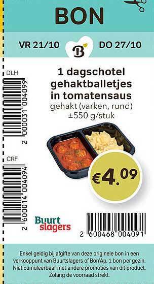 Bon Ap Dagschotel gehaktballetjes in tomatensaus aanbieding